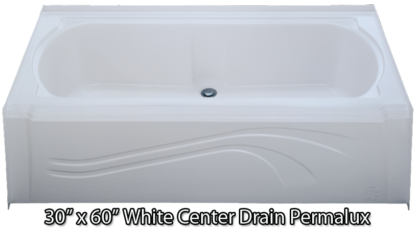 Bathtub 30" x 60" White Permalux Center Drain Tub